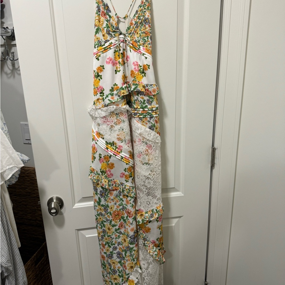 For Love & Lemons Floral Lace Maxi Dress in White, Yellow, Green - Picture 2 of 4